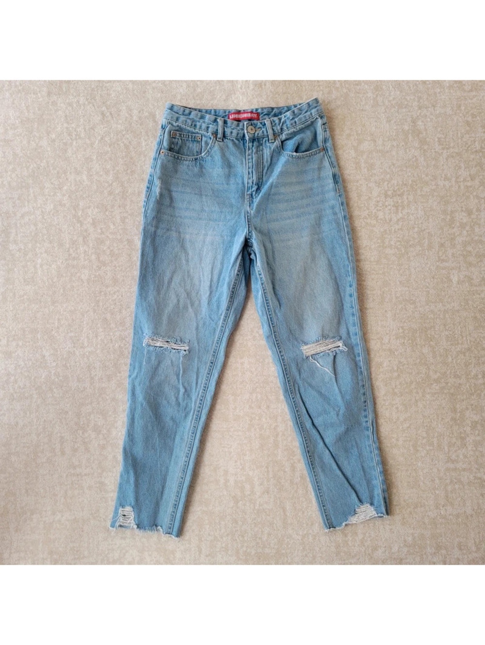 Unionbay High Waist Mom Jeans 3 Womens Light Blue Denim Ripped Raw Hem 80s 90s